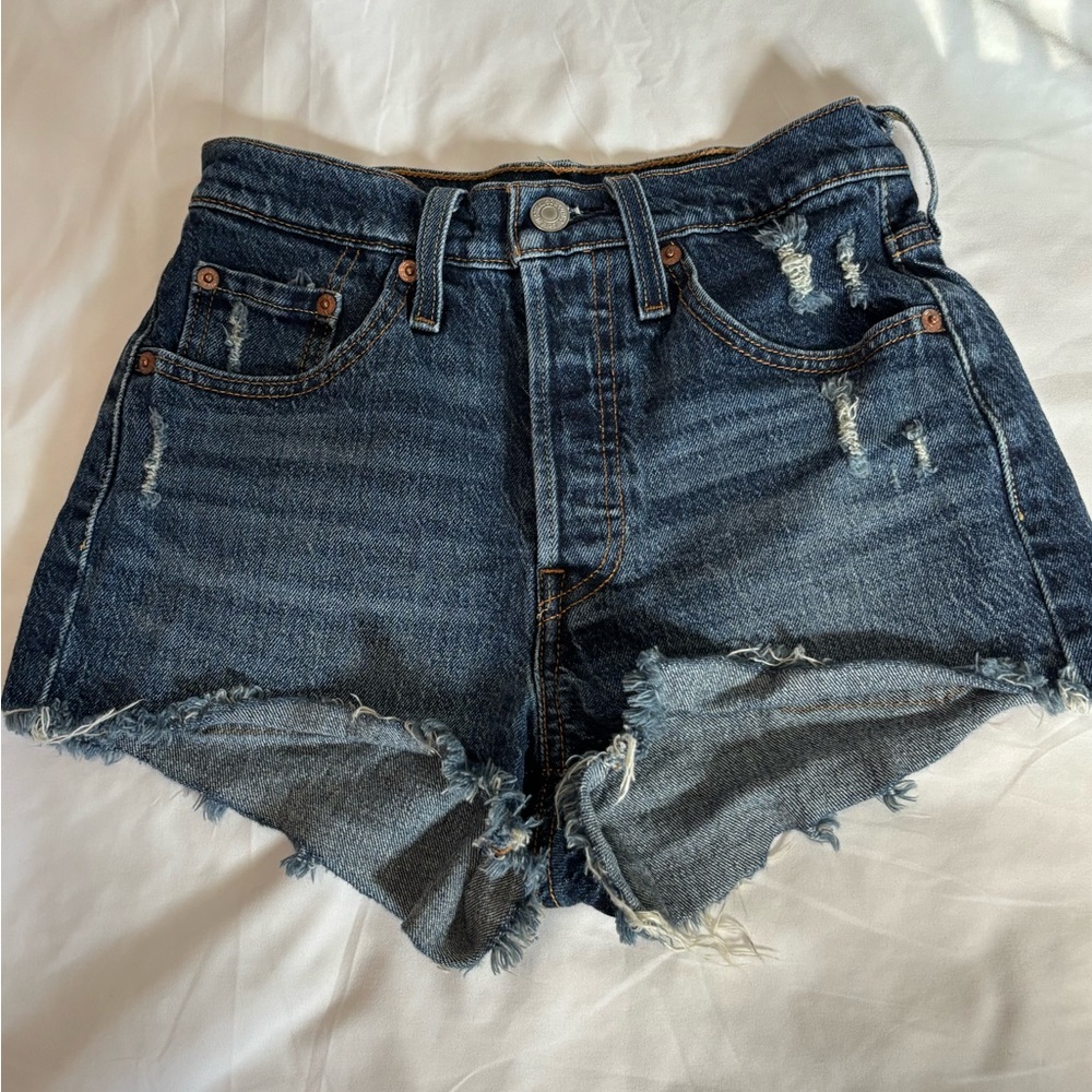 PLS BUY New Levi's 501s Blue Jean Shorts Distressed High-Waisted- Worn Twice